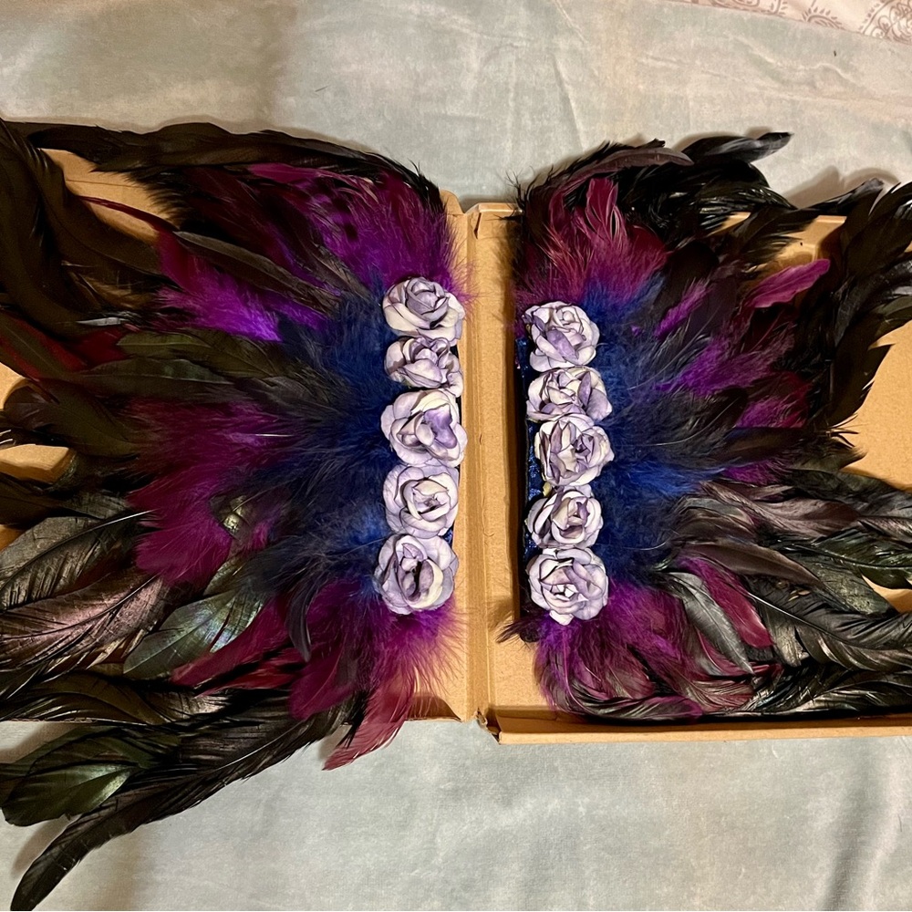 Purple and Black Feather Hair Clips with Rhinestone Embellishments